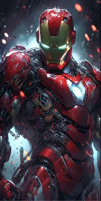 Ai created Iron man full HD Android wallpaper raining water