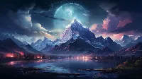 Beautiful mountain landscape 8k desktop wallpaper big moon