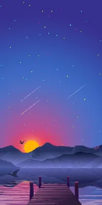 Evening sunset anime full HD Android wallpaper little birds