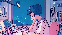 Lofi girl study anime 4k desktop wallpaper pink headphone